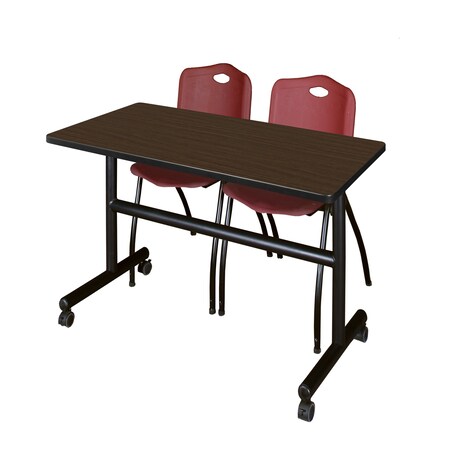 Regency Kobe Flip-Top Training Nesting Table W/ 2 M Stack Chairs, 48 in W, 30 in L, Neo Walnut MKFT4830NW47BY