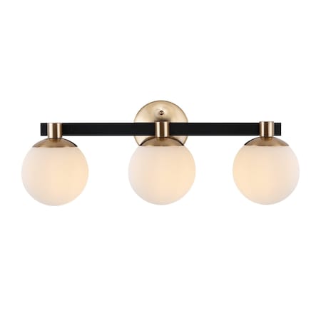 Jonathan Y Modernist Globe 24" 3-Light Metal/Frosted Glass Modern Contemporary LED Vanity, Brass Gold/Black JYL3542A