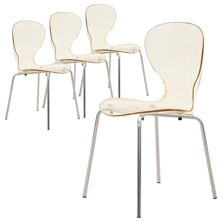 Leisuremod Modern Oyster Transparent Dining Side Chair in Amber, 4PK OCS-17A4