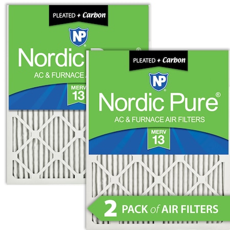 Nordic Pure 12x12x1 Plus Carbon Pleated Air Filter, High Capacity, MERV 13, 2 PK 12x12x1M13+C-2
