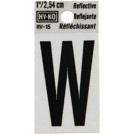 Hy-Ko Reflective Letter, Character: W, 1 in H Character, Black Character, Silver Background, Vinyl RV-15/W