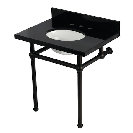 Kingston Brass 30" Black Granite Console Sink with Brass Legs, 8-Inch, 3-Hole, Black Granite/Oil Rubbed Bronze KVPK3030KB5
