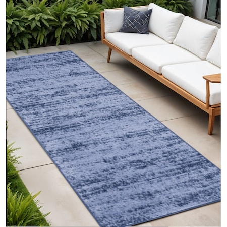 Homeroots 8' Denim Blue And Navy Blue Abstract Indoor Outdoor Runner Rug 545501