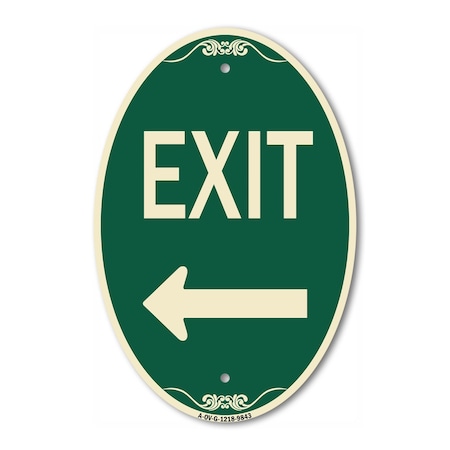 Signmission Exit With Left Arrow, 12 Inch X 18 Inch Designer, Heavy Gauge Aluminum A-OV-G-1218-9843