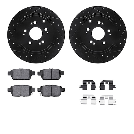 Dynamic Friction Co DFC Brake Rotor - Dimpled & Slotted - Black w/5000 Brake Pads & HW Kit 8512-59078