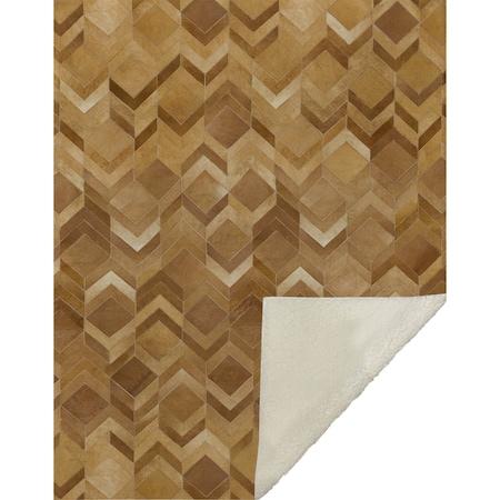 Homeroots 50" X 70" Brown Beige And Gold Geometric Microfiber Plush Throw Blanket 712417