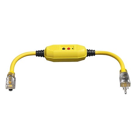 Zoro Select GFCI, Yellow, 3 ft, 1 Outlet, 12 AWG 875LC7