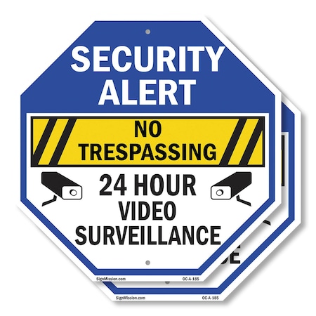 Signmission Security Alert No Trespassing 24 Ho, 6 inch X 6 inch, Plastic Sign, 2PK OC-P-2PACK-6-185