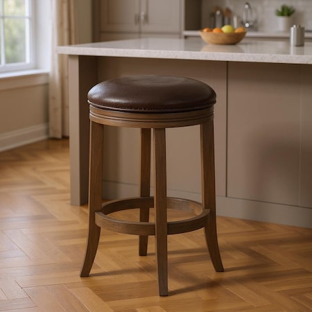 Homeroots 26" Brown Faux Leather and Solid Wood Backless Counter Height Swivel Bar Chair 632418