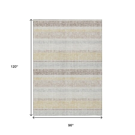 Homeroots 8' X 10' Ivory And Beige Striped Washable Indoor Outdoor Area Rug 632224