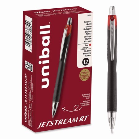 Uni-Ball Jetstream Retract Ballpoint Pen, Bold 1mm, Red Ink, Blk Barrel, PK12 73834
