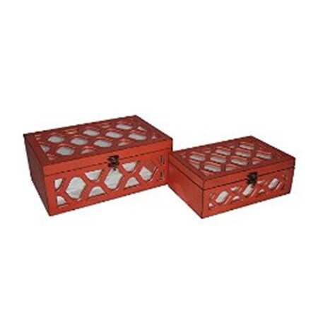 Cheungs Orange Wooden Boxes With Front And Top Mirror, 2PK FP-4060-2OR