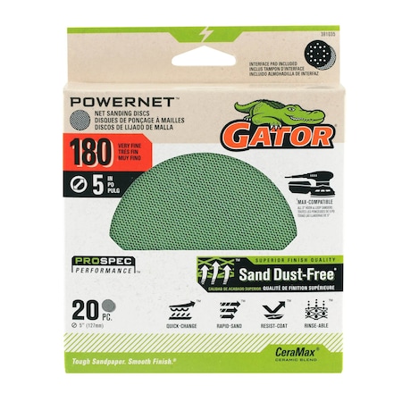 Gator Finishing 5-inch Net Sanding Discs, 180 Grit, 20PK 391035