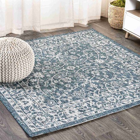 Jonathan Y Palazzo Vine and Border Textured Weave Teal/Gray 5 ft Square Indoor/Outdoor Area Rug SMB103B-5SQ