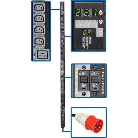 Tripp Lite PDU, Switched, (24) C13, (6) C19, IEC-309 32A RED (3P+N+E), 6 ft. PDU3XVSR6G32B