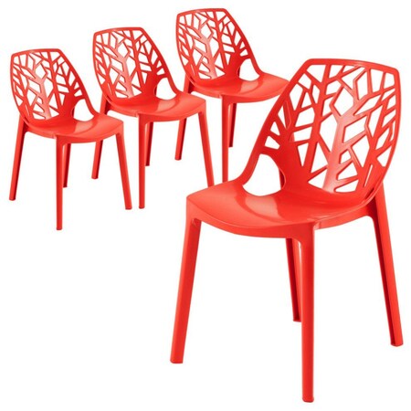 Leisuremod Modern Cornelia Dining Chair, Solid Red, 4PK C18SR4