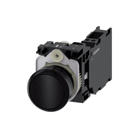 Siemens Pushbutton, 22 mm, round, plastic, black, pushbutton, flat 3SU1100-0AB10-3FA0-ZY10