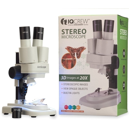 Amscope IQCrew By Kid's SE100 Portable Battery-Powered Stereo Microscope 20X Magnification with LED Light SE100-LED
