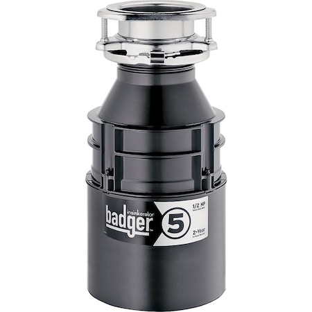 In-Sink-Erator Badger 5 Series 76037H Food Waste Disposer, 26 oz Grinding Chamber, 1/2 hp Motor, 120 V, Galvanized 78578-ISE