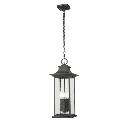 Z-Lite Tiberius 4 Light Outdoor Chain Mount Ceiling Fixture, Black, 9 In W x 22.75 In H 5017CHB-BK