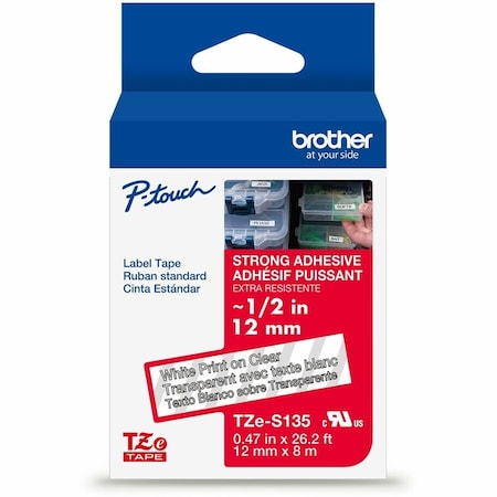 Brother Label/RibbonCartridge, Clear, Gloss, 1/2inW TZES135G