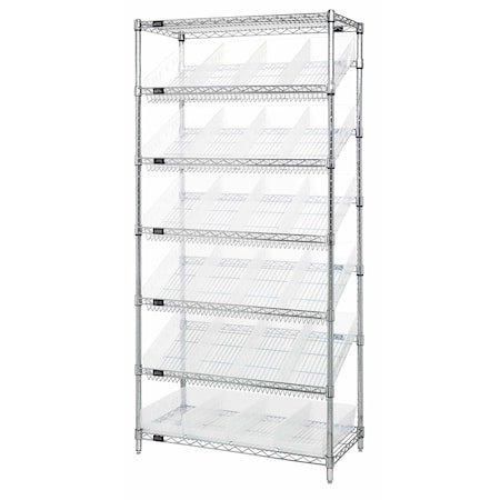 Quantum Storage Systems SLANTED 7 SHELF UNIT W/24 BINS CLEAR WRS-7-108CL