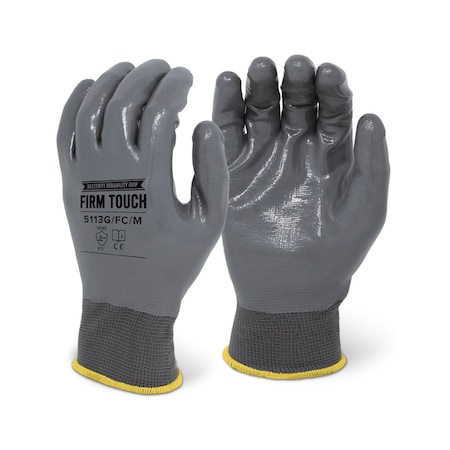 Firm Touch Grey Smooth Nitrile Fully Coated Gloves, Comfort, Durable S, 12PK 5113G/FC S