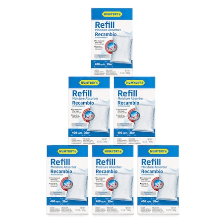 Humydry Pre-measured, Pre-sealed, No Mess, refill bags for 35.3oz. Device, Unscented, Includes 6 refills, 6PK USA60001C6