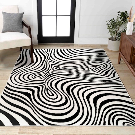 Jonathan Y Maribo High-Low Abstract Groovy Striped Black/White 4 ft. x 6 ft. Area Rug SCN103F-4