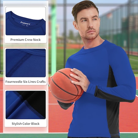 Protectx Long Sleeve T-Shirt, 92% Polyester, 8% Spandex, Blue, Black, S, 2 PK HV-LTT145-BLBK-S-02