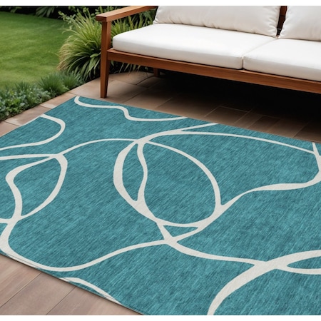 Homeroots 8' X 10' Teal Blue And Ivory Abstract Washable Indoor Outdoor Area Rug 597526