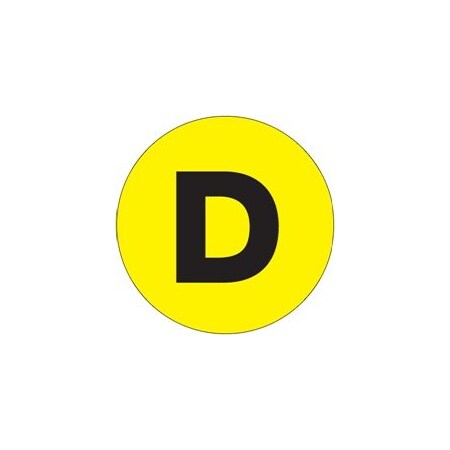 Bubblefast 1'' Circle - ''D'' Fluorescent Yellow Letter Labels BFDL7006
