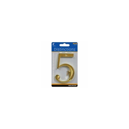 Hillman Number Distinctions 4" Gold Zinc Die-Cast Screw-On 5 Brass Plated 843155