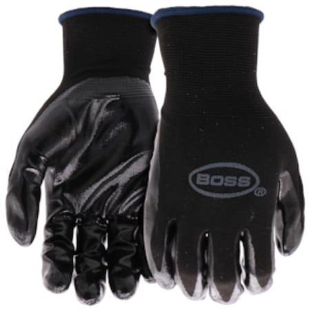Boss Nitrile Coated Gloves, Nitrile, Palm, Black/Gray, L B31191-L