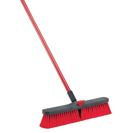 Libman Push Broom, 3 in L Trim, PET Bristle, 58-3/4 in L, Threaded, Steel Handle, Red 804