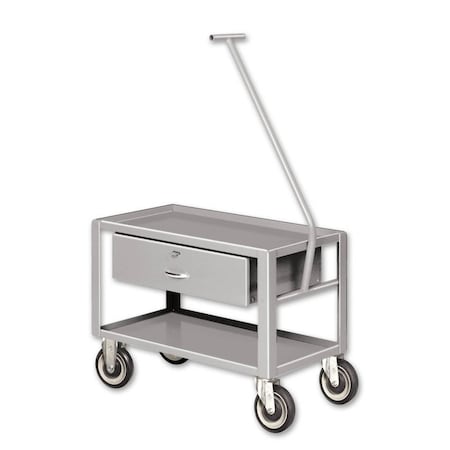 Pucel Pull Cart with Handle and Drawer, 16 in W x 20.5 in H x 28 in D, Gray SER-101-SW