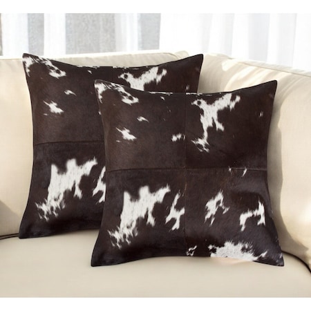 Homeroots Set of Two 18" Chocolate and White Cowhide Cowhide Throw Pillows, 2PK 544604