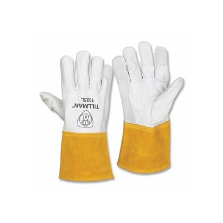 Tillman TIG Welding Gloves, 1325, Top Gr Goatskin Palm/BOH/Split Cowhide Cuff, Med, 12PK 724-1325M
