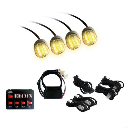 Recon Truck Accessories 90-WATT 4-BULB PROFESSIONAL-GRADE XENON AMBER STROBE LIGHT KIT 26419AM