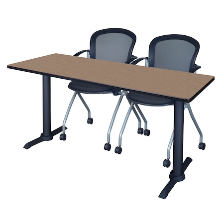 Regency Cain T-Base Training Seminar Table W/ 2 Cadence Stack Chairs, 66 in W, 24 in L, Noble Oak MTRCT6624NO23BK