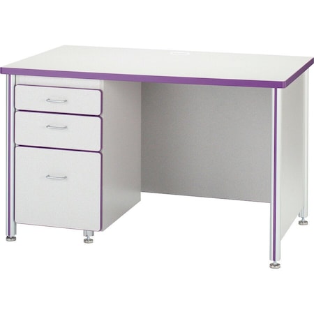 Jonti-Craft Berries Teachers' 66 in. Desk with 2 Pedestals, Freckled Gray/Black 97012JC180