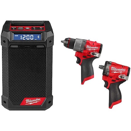 Milwaukee Tool M12 Radio + M12 FUEL Drill + M12FUEL SIW 2951-20, 3403-20, 2563-20