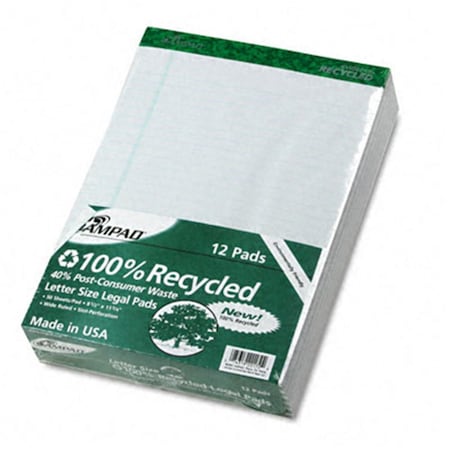 Ampad Perforated Recycled Pads Legal/Wide Rule Ltr WE 12 50Sheet Pads Pack 20172