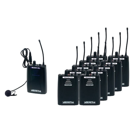 Vocopro 16CH UHF Wireless Audio Broadcast System Bodypack Transmitter with ten bodypack receivers SilentPA-TOUR10