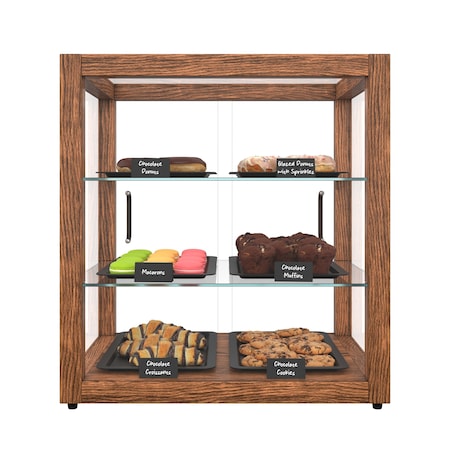 Koolmore 20 In. Artisan Wooden Bakery Square Display case, 2.5 cu ft, Dark wood color 3 Tiers KM-BDW-20D