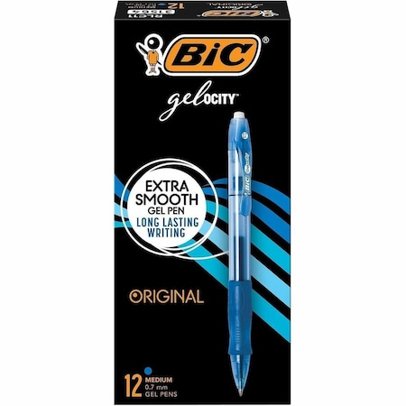Bic Velocity Rollerball Retractable Gel Pen, 0.7mm, Blue Ink, Dozen RLC11BE
