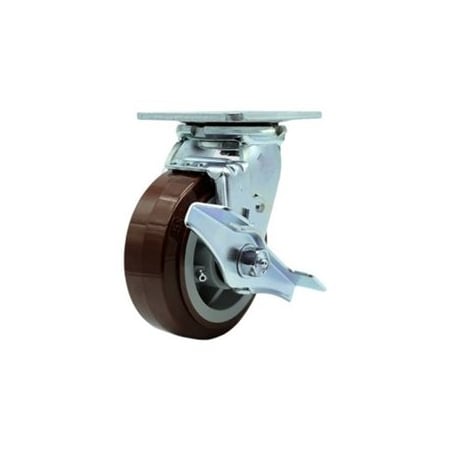 Service Caster 5 Inch Stainless Steel Polyurethane Swivel Caster with Ball Bearing and Brake SCC-SS30S520-PPUB-TLB