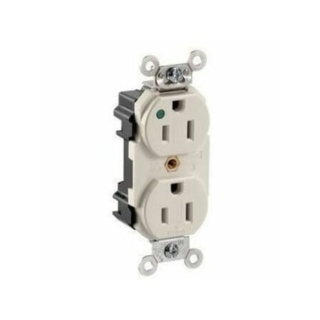 Leviton Lev-Lok Extra Heavy Duty Hospital Grade Duplex Receptacle, 15 Amp, 125 Volt M8200-PLT