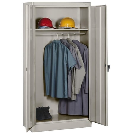 Tennsco Wardrobe Storage Cabinet, 72 in H, 36 in W, Swing, Keyed, Light Gray, 1 Shelves, 0 Drawers 7114LGY