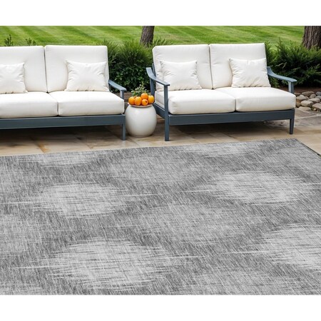 Homeroots 9' X 12' Gray Silver And Charcoal Ikat Washable Indoor Outdoor Area Rug 589156
